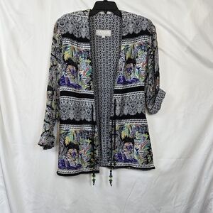 Platinum by Dorothy Schoelen Multicolor Tie Front Lagelook Long 90s Jacket S Vtg